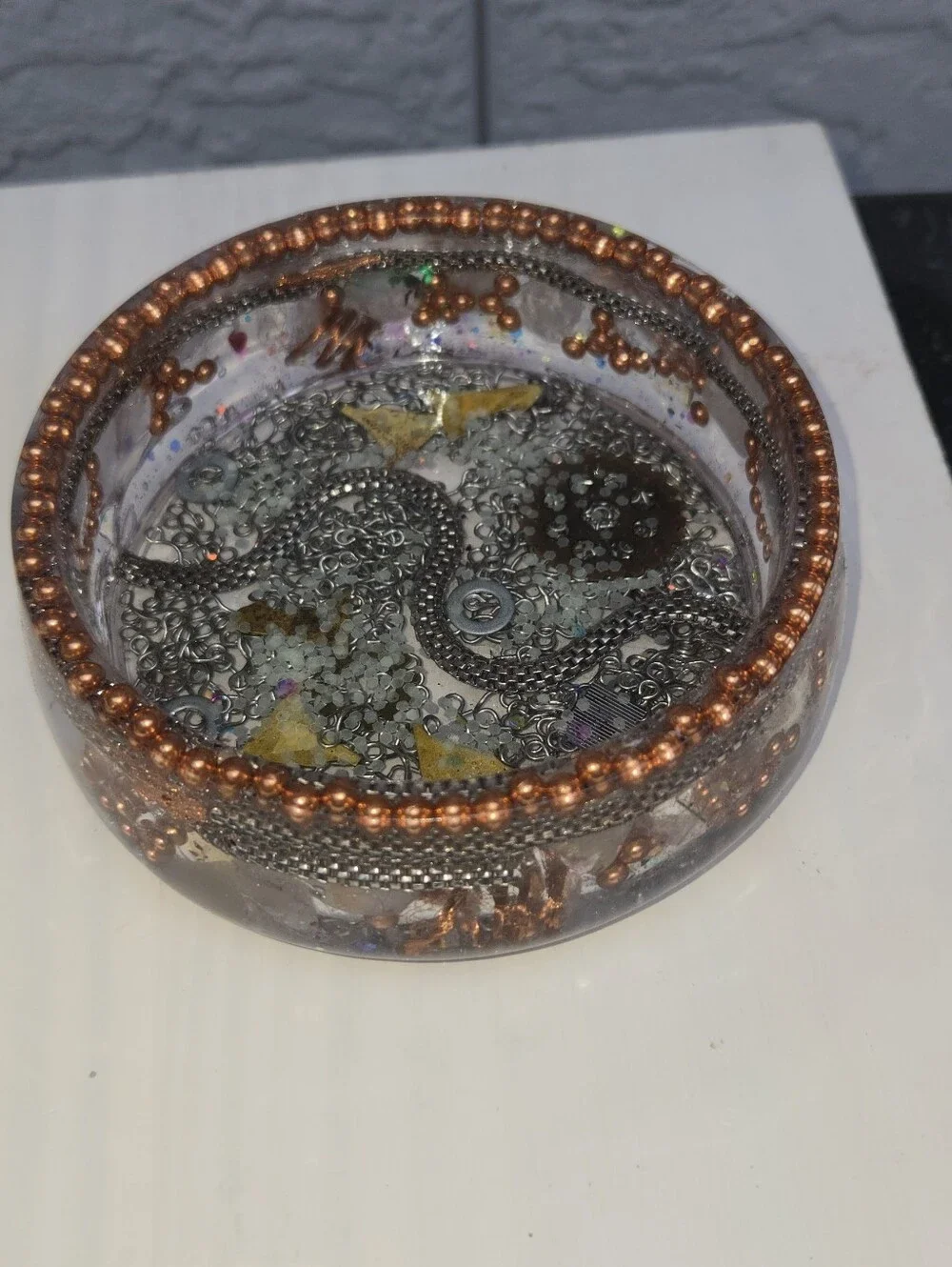 Orgonite Crystal Charging Dish Trinket Tray Copper Quartz & Resin EMF Protection
